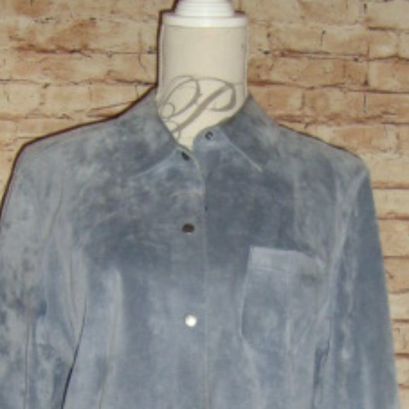 Field Gear Suede Leather Pale Blue Snap Front Blouse Blazer Jacket size Medium - Picture 4 of 4